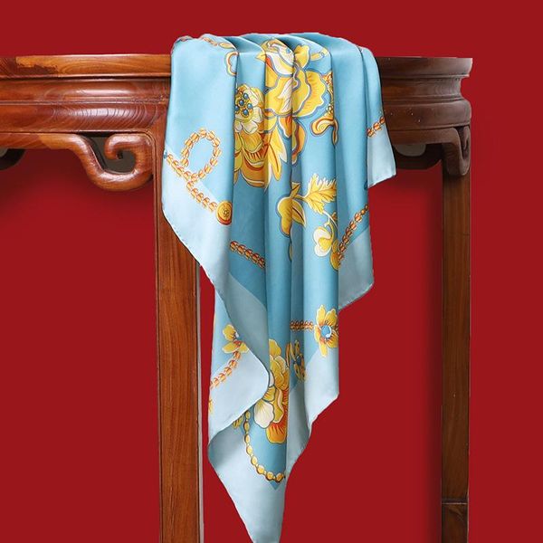 

scarves 2021 100% silk scarf shawl women luxury head hijab foulard soft smooth hand rolled edges 35"x35", Blue;gray