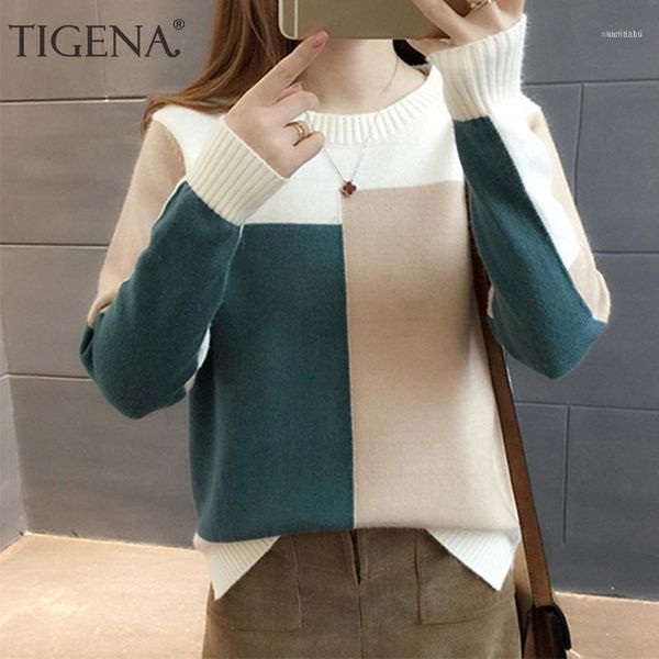 

women's sweaters tigena comfortable soft pullover sweater women jumper 2021 autumn winter korean contrast color knit female pull femme1, White;black
