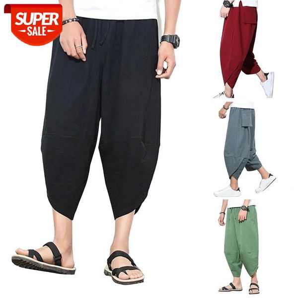 

men's solid color harem pants plus size 4xl men solid color capri pants drawstring oversize samurai trousers male casual #vx0x, Black