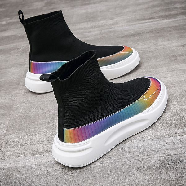 

running shoes fashion sock sneakers men breathable elasticity net surface couple casual shoes soft sole mujer wedge platform 39-45 2225, Black