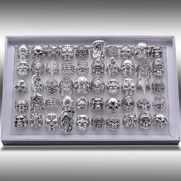 

fashion mixed 20pcs quality gothic punk assorted wholesale lots skull style bikers men's vintage tibetan rings, Silver
