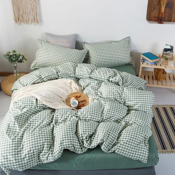 

bedding sets green plaid grid set super king duvet cover flat bed sheet pillowcase single  size comforter qulit