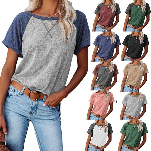 

women's t-shirt stitching slim short-sleeved woman round neck plus size ladies tees crimped casual t shirt womens clothing, White
