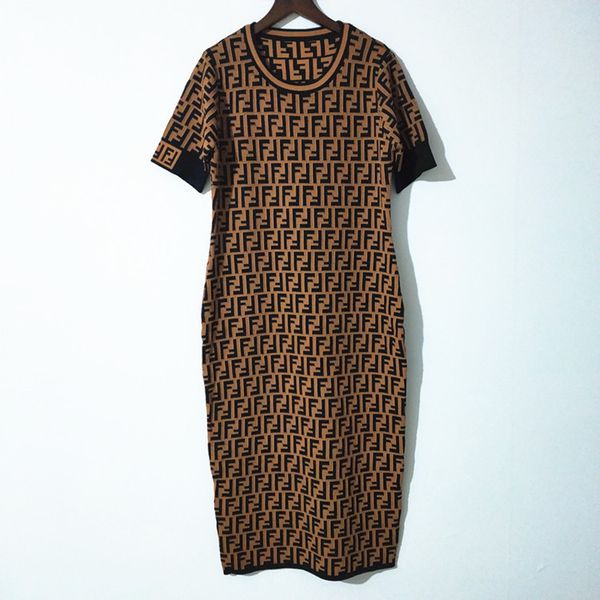 

59% off factory outlet store 2019 summer letter short sleeve medium length over knee knitted dress women's fashion, Black;white