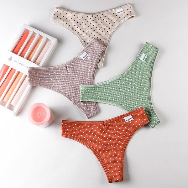 

women's panties women seamless cotton thongs soft low rise dot female breathable g string underwear girls intimates underpants, Black;pink