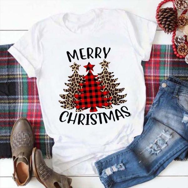 

maycaur merry christmas fashion men leopard plaid tree year tee graphic female shirts, White;black