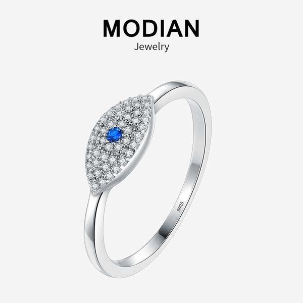 Продажа 100% 925 стерлингового серебра Кубический цирконий синий глаз счастливый палец кольца для женщин роскошный шарм мода изысканные украшения 210707