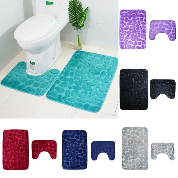 

bath mats 2pcs/set bathroom toilet rug mat non slip extra suction grip with rubber backing funnel cobblestone anti-slip carpet