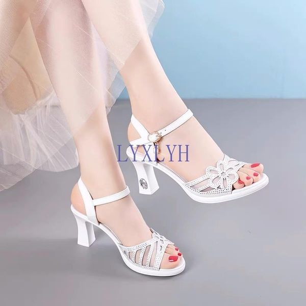 

sandals plus size 35-40 block heel platform women wedding shoes summer 2021 elegant leather high heels ladies office, Black
