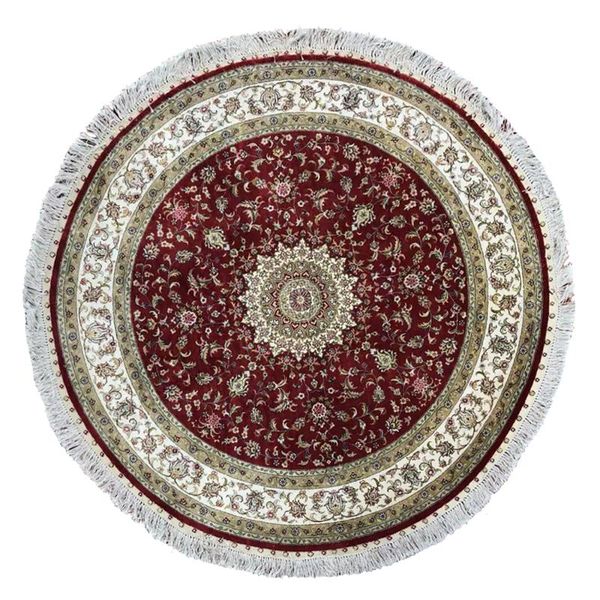 

carpets 4.5'x4.5' round hand-knotted silk rug red persian handmade carpet parlor decor