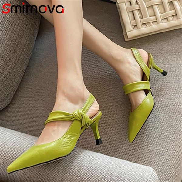 

smirnova 2021 new fashion sandals women genuine leather shoes pointed toe solid colors summer thin high heels ladies sandals, Black