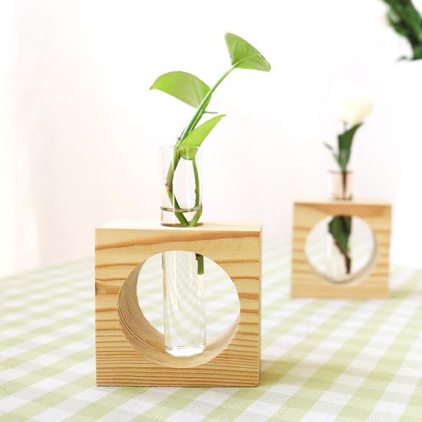 

vases 1pcs deskdecorative ornament hydroponic plant container with wooden display frame transparent glass vase wedding accessories