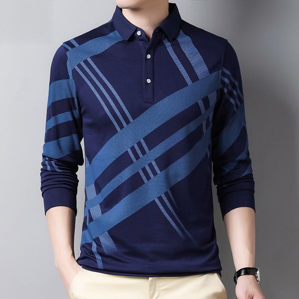 

2021 autumn new irregular printing men's long sleeve business casual brand polo shirt male clothesmgqknj8e, White;black