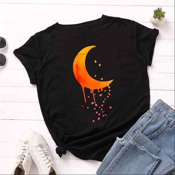

women tshirt plus size s 5xl new moon printed shirt 100%cotton t shirt o neck short sleeve summer t shirt women shirts, White