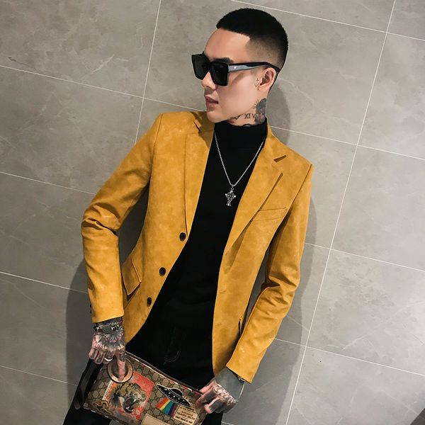 

new jackets yellow leather blazers men's slim fit social club fashion designer's wear clothes from men in dttx, White;black