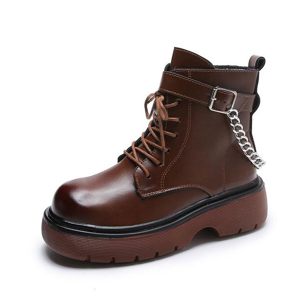 

boots lacing side zipper platform women ankle fashion chain decoration solid color comfortable winter keep warm, Black