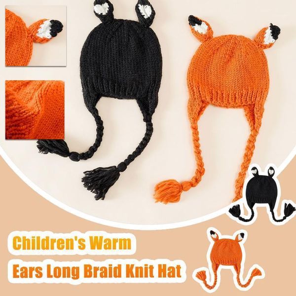 

caps & hats knitted born baby cap toddler kids wool hat autumn winter warm cute ear braids lacing for girls children bonnet 20211, Yellow