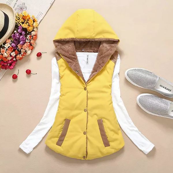 Gilet invernale da donna senza maniche in pile con cappuccio Parka gilet cappotto con bottone singolo collo in pelliccia capispalla casual femminile con cappuccio