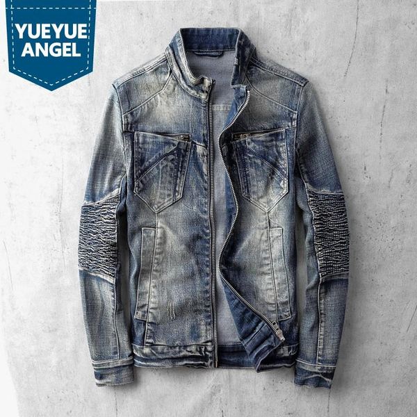 

men's jackets autumn denim jacket men teenager slim zipper stand collar street vintage fashion biker motorcycle coat m-3xl, Black;brown