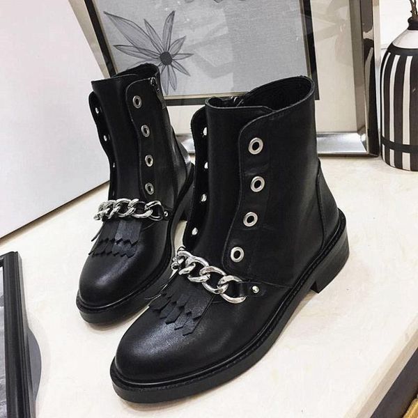 

boots classic fashion women's handsome individual short large chain design all-mhatc comfortable, Black