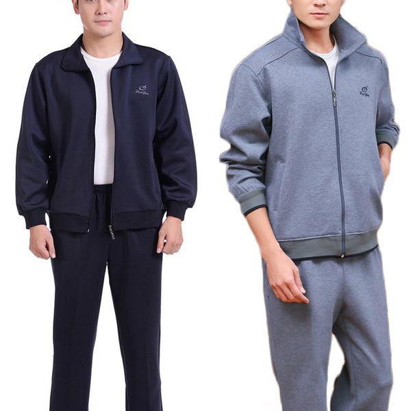 

men's spring and autumn sweater suit middle-aged dad sportswear thick et fattening, Gray