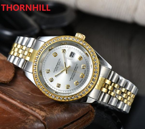 Anel de diamantes completo Relógio de movimento de quartzo 40 mm Feminino, Masculino, Relógio de pulso em aço inoxidável Montre De Luxe Presentes
