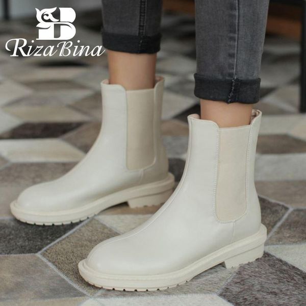 

boots rizabina women ankle patchwork flat heel winter autumn shoes fashion cool short footwear size 33-43, Black