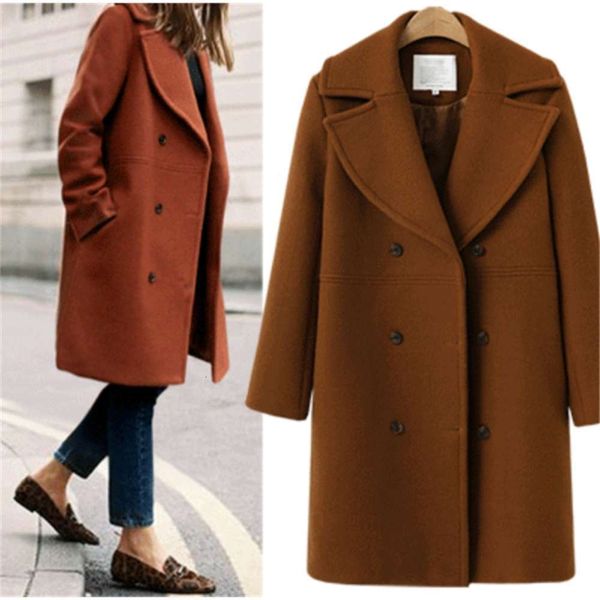 

designer autumn large women's medium length windbreaker woolen coat e, Black