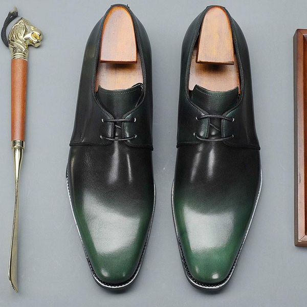 

dress shoes 2021 men genuine leather lace up office business wedding handmade basic formal pointed toe oxfords luxury, Black
