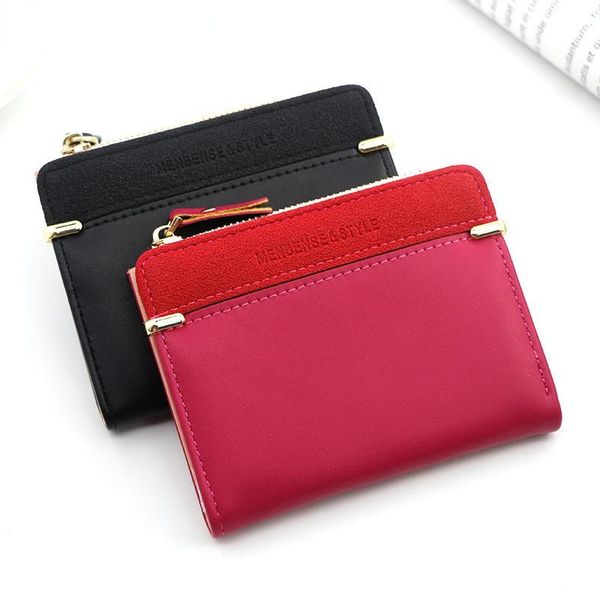 

card holders cute candy color wallet short zipper simple korean student coin purse business holder leather passport, Brown;gray