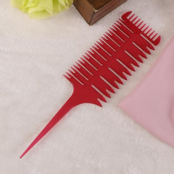 

hair brushes 1pc 3 sides fish bone shape comb salon dyeing coloring dispensing brush for girls (red), Silver