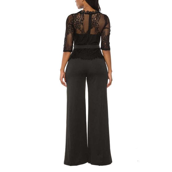 

women's jumpsuits & rompers half sleeve wide legs hollow out jumpsuit lace long solid women jwyw, Black;white