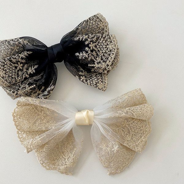 

barrettes hairpin fairy bi has a gentle and sweet temperament lace bow clip spring three-dimensional, Golden;silver