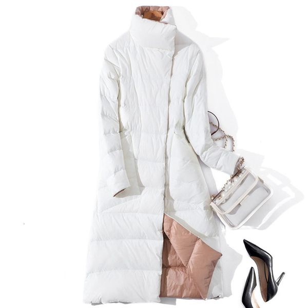 

2021 new winter stand collar white duck down inner light long jacket women coat casaco feminino parkas dxlh, Black