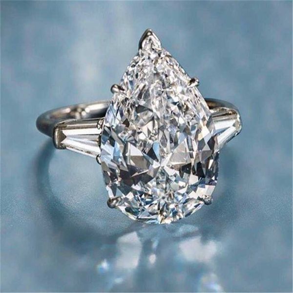 Роскошная капля воды 6CT лабораторное бриллиантовое кольцо стерлингового серебра 925 стерлинговые кольца для женщин Bridal Fine Party Jewelry 211217