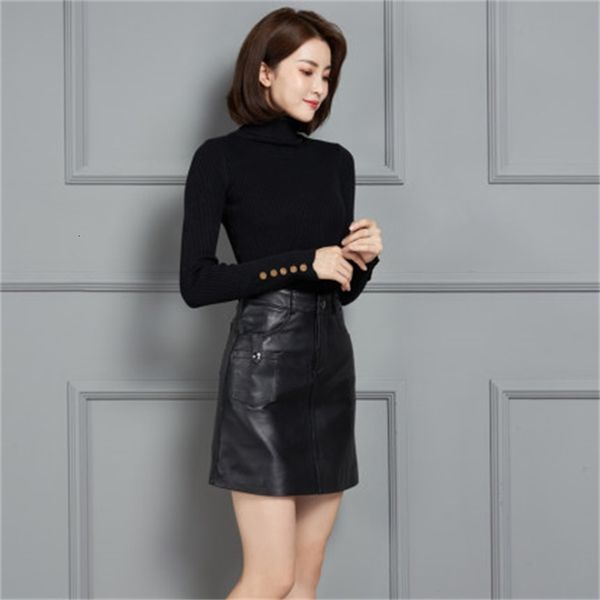 

2021 new fashion genuine royal sheep leather skirt k10 5lje, Black
