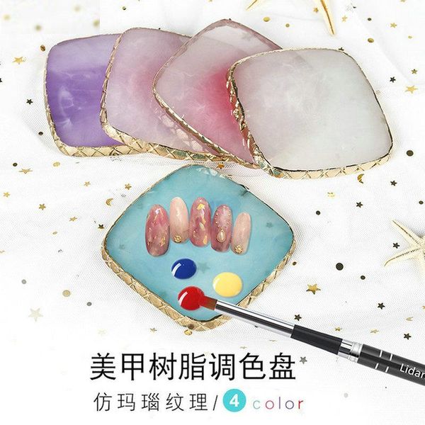 

nail art kits square resin palette painted gold-rimmed agate piece show tool