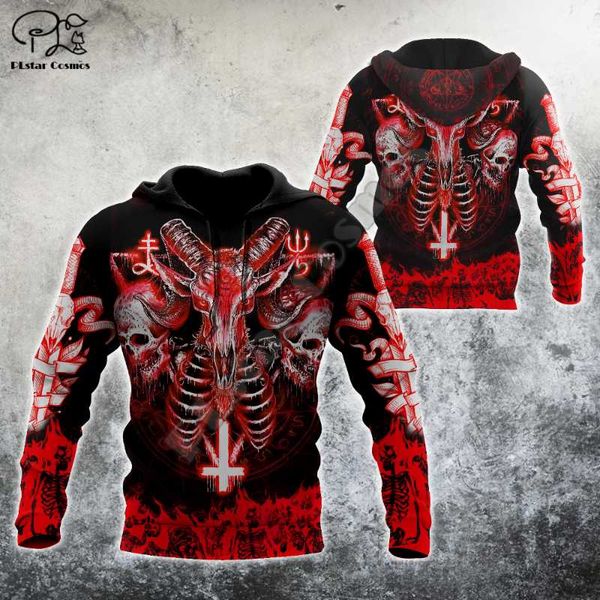 

men's hoodies & sweatshirts plstar cosmos satan devil ghost gothic skull funny casual pullover fashion streetwear 3dprint men/women jac, Black