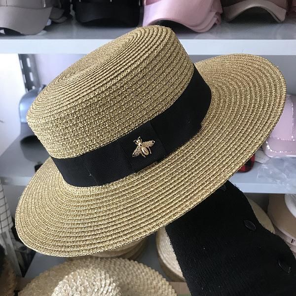 

sun hats small bee straw hat european and american retro gold braided hat female loose sunscreen sunshade flat cap visors hats, Silver