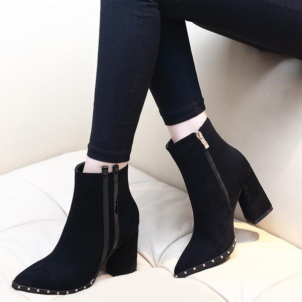 

boots size 34-39 black booties ladies brand square heel ankle women 2021 ol high shoes woman ch-a0139