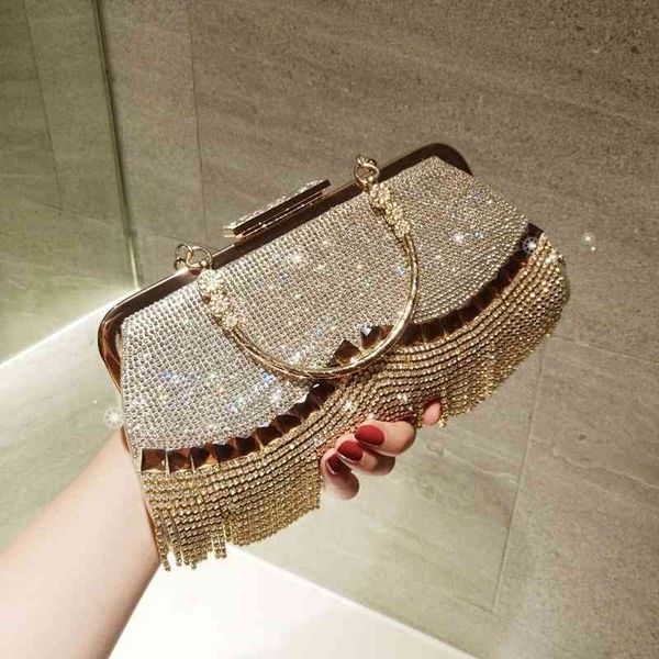 

2021 celebrity dinner bag diamond tassel women's handbag party cheongsam one shoulder