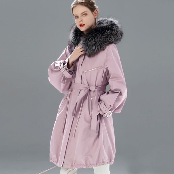 

winter jacket women brand long parka natural raccoon fox fur collar hooded real fur coat female warm snow coats 201014, Black