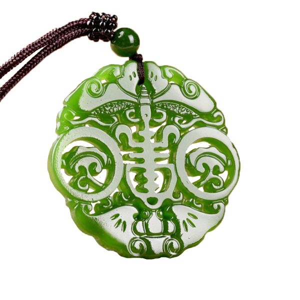

natural women necklace pendant green nephrite hollow antique bat pendant gift for female fashion jewelry, Silver