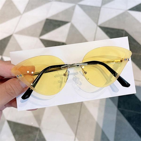 

sunglasses 2021 cat eye women brand designer fashion rimless candy color sun glasses cutting lens ladies frameless eyeglasses, White;black