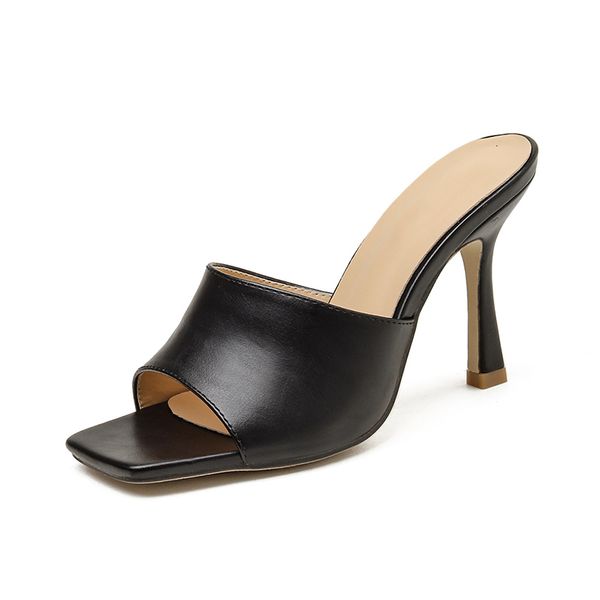 

2021 new women sandals fashion heel mules elegant square toe high heels slides ladies party slippers size 41 bra2, Black
