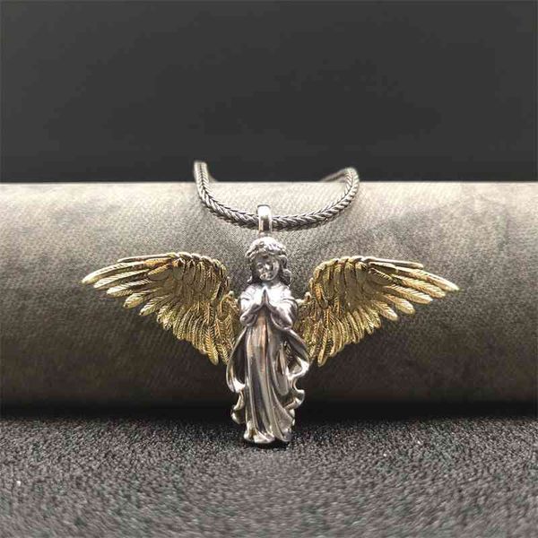 

new s925 sterling silver south korea hiphop trend angel pendant sweater chain hip hop personality necklace female