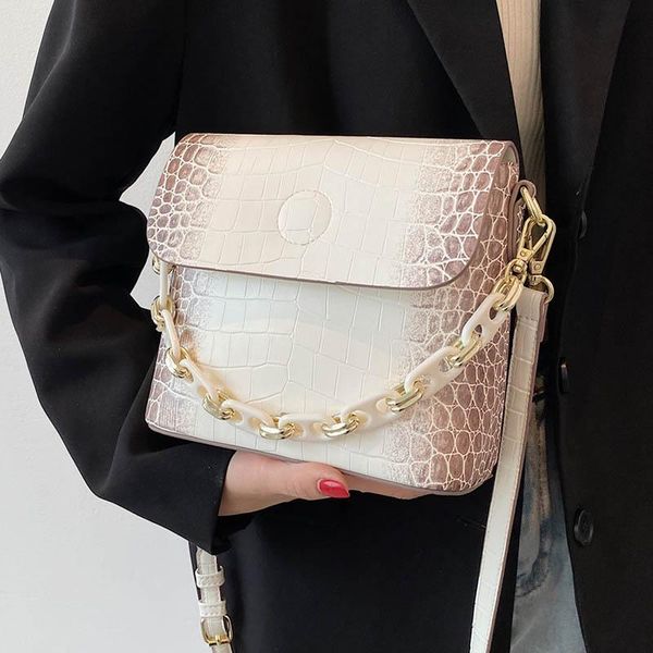 

shoulder bags 2021 fashion crocodile pattern bucket retro ladies casual travel bag pu leather messenger purse