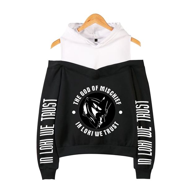 

loki off-the-shoulder hoodie sweatshirt casual wear trendy leisure women hoodies, Black