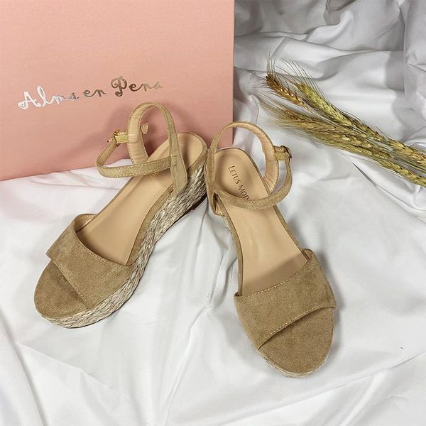 

sandals 2021 summer stylish platform fashion women suede pure colour sandal wedges shoes, Black