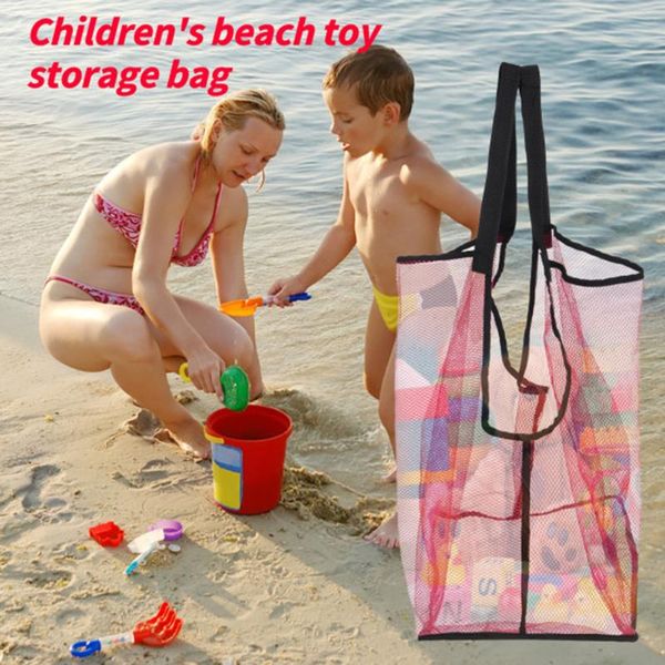 Lagerung Taschen Protable Mesh Tasche Kinder Strand Spielzeug Kleidung Handtuch Baby Spielzeug Kleinigkeiten Frauen Große Kosmetik Make-Up